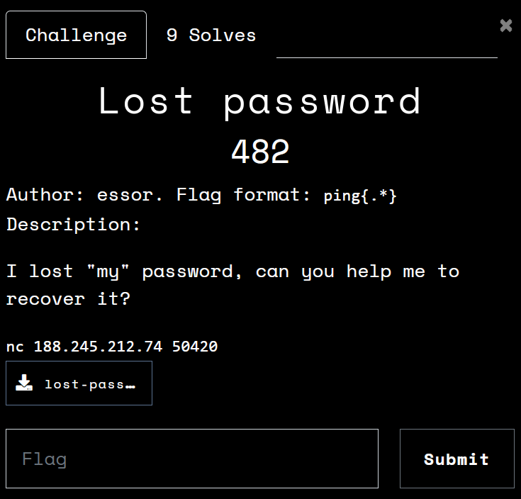 Lost password