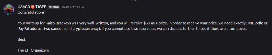 Writeup contest - award