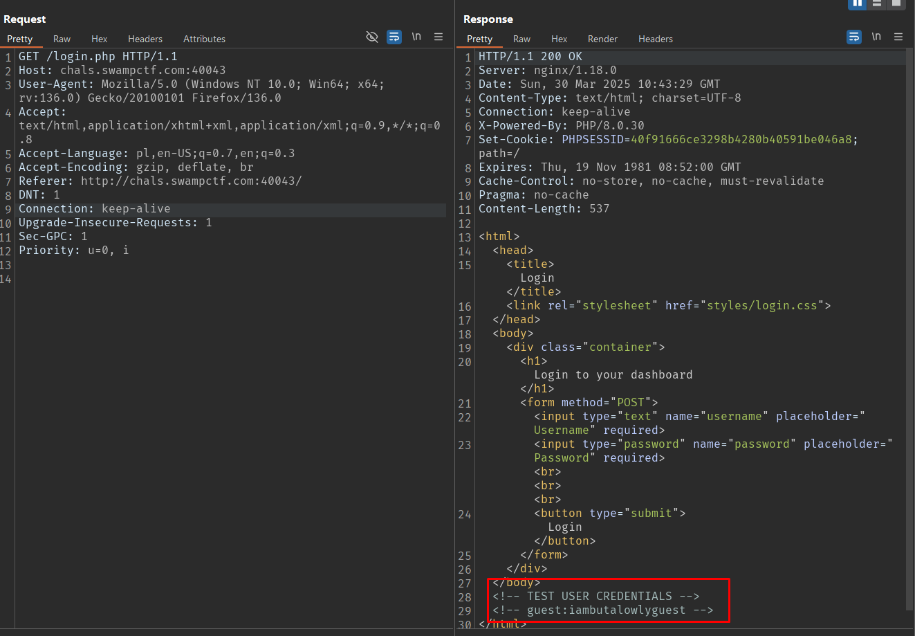 Login Credentials Comment