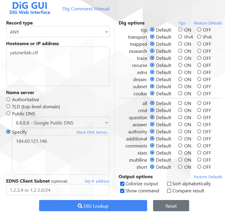 DiG Web Interface|||DiG GUI - DiG Web Interface
